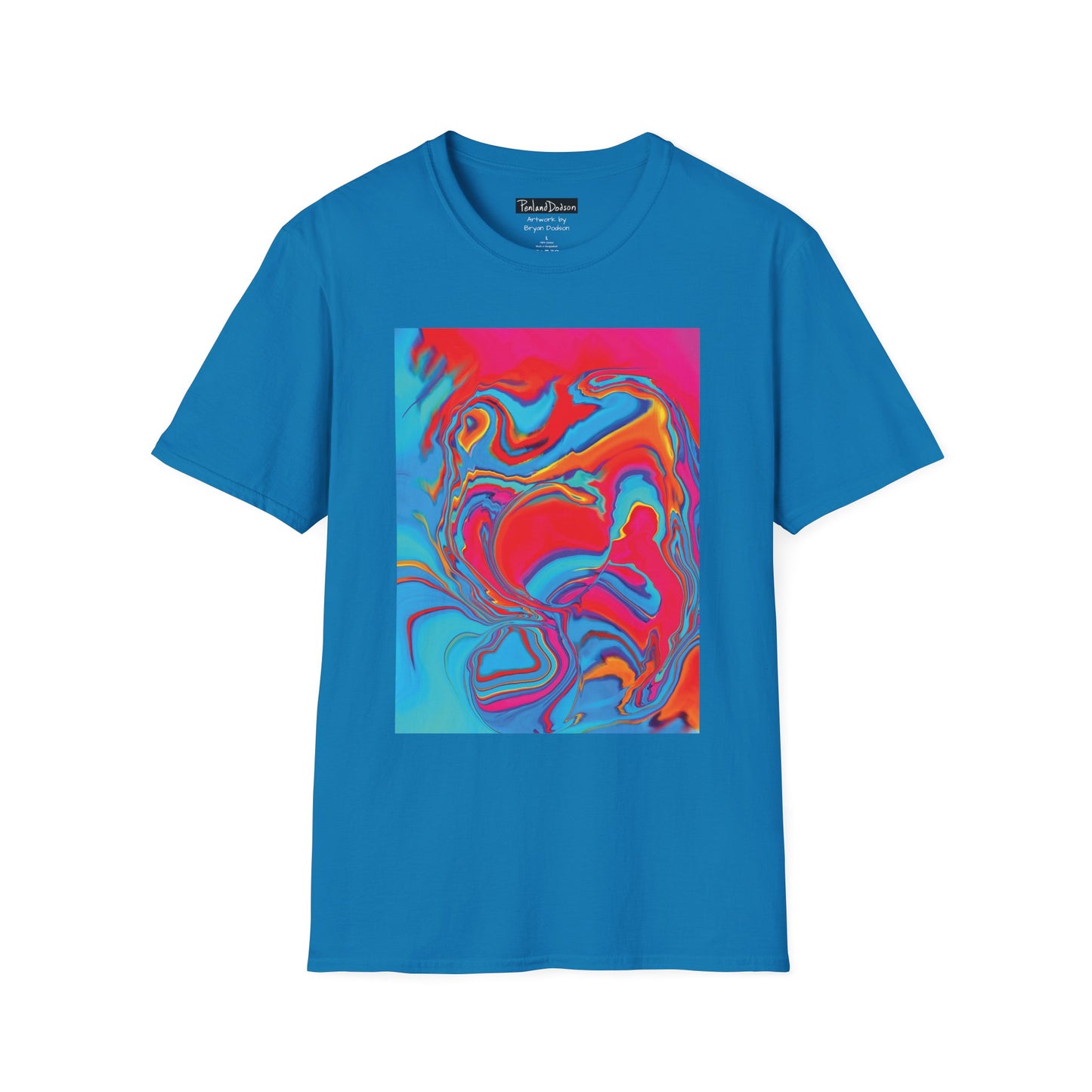 Front View of Bryan Dodson's Improvisational Abstract Multicolor T-Shirt in Sapphire