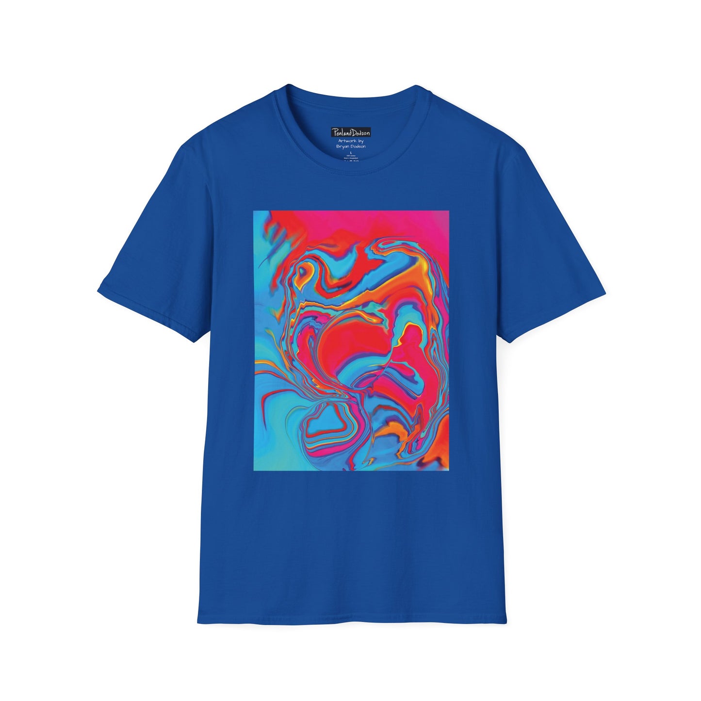 Front View of Bryan Dodson's Improvisational Abstract Multicolor T-Shirt in Royal