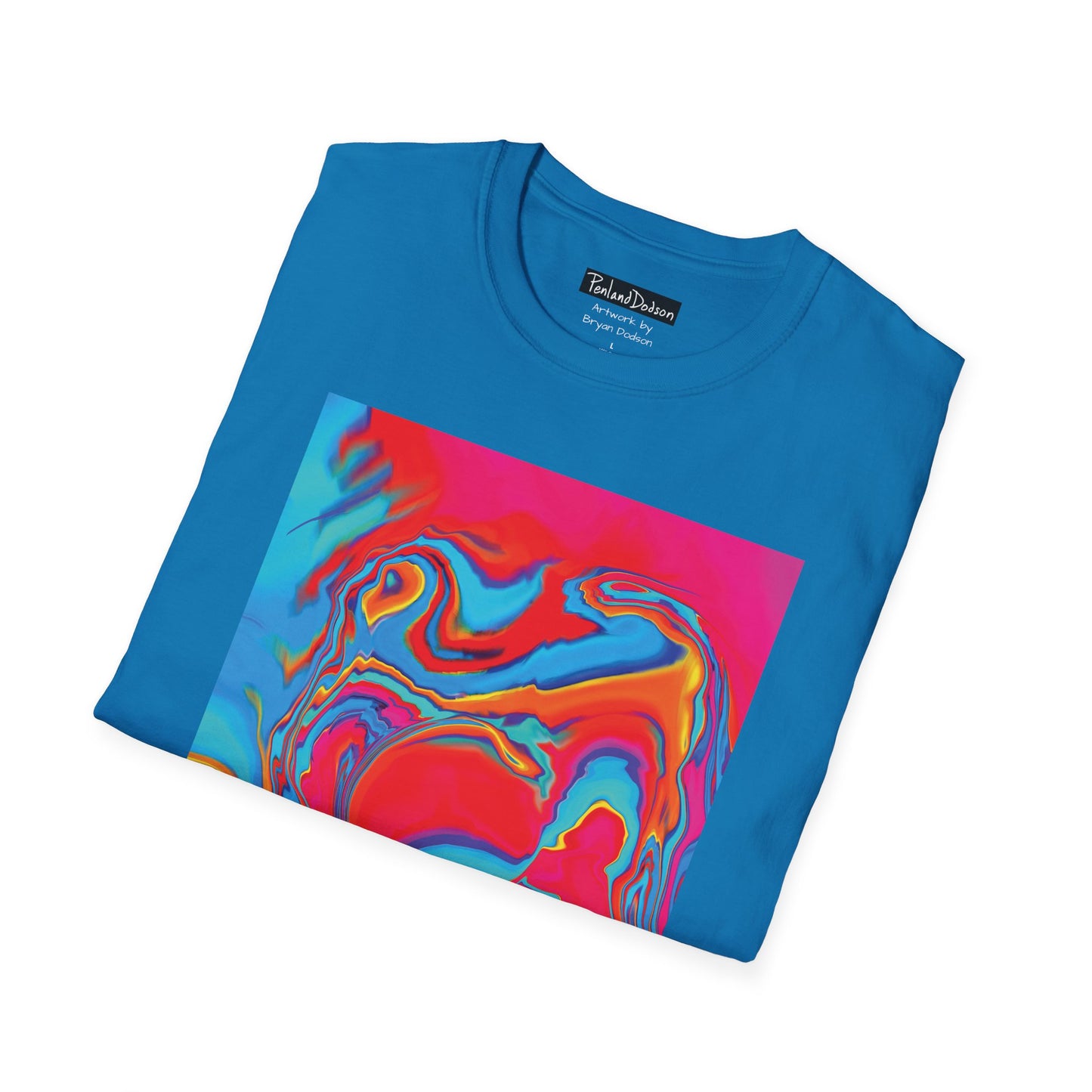 Folded View of Bryan Dodson's Improvisational Abstract Multicolor T-Shirt in Sapphire