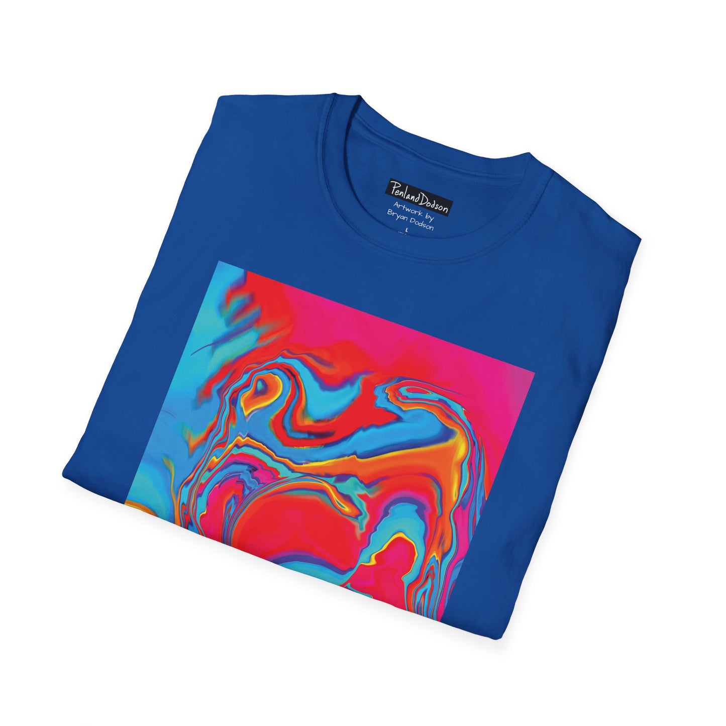 Folded View of Bryan Dodson's Improvisational Abstract Multicolor T-Shirt in Royal