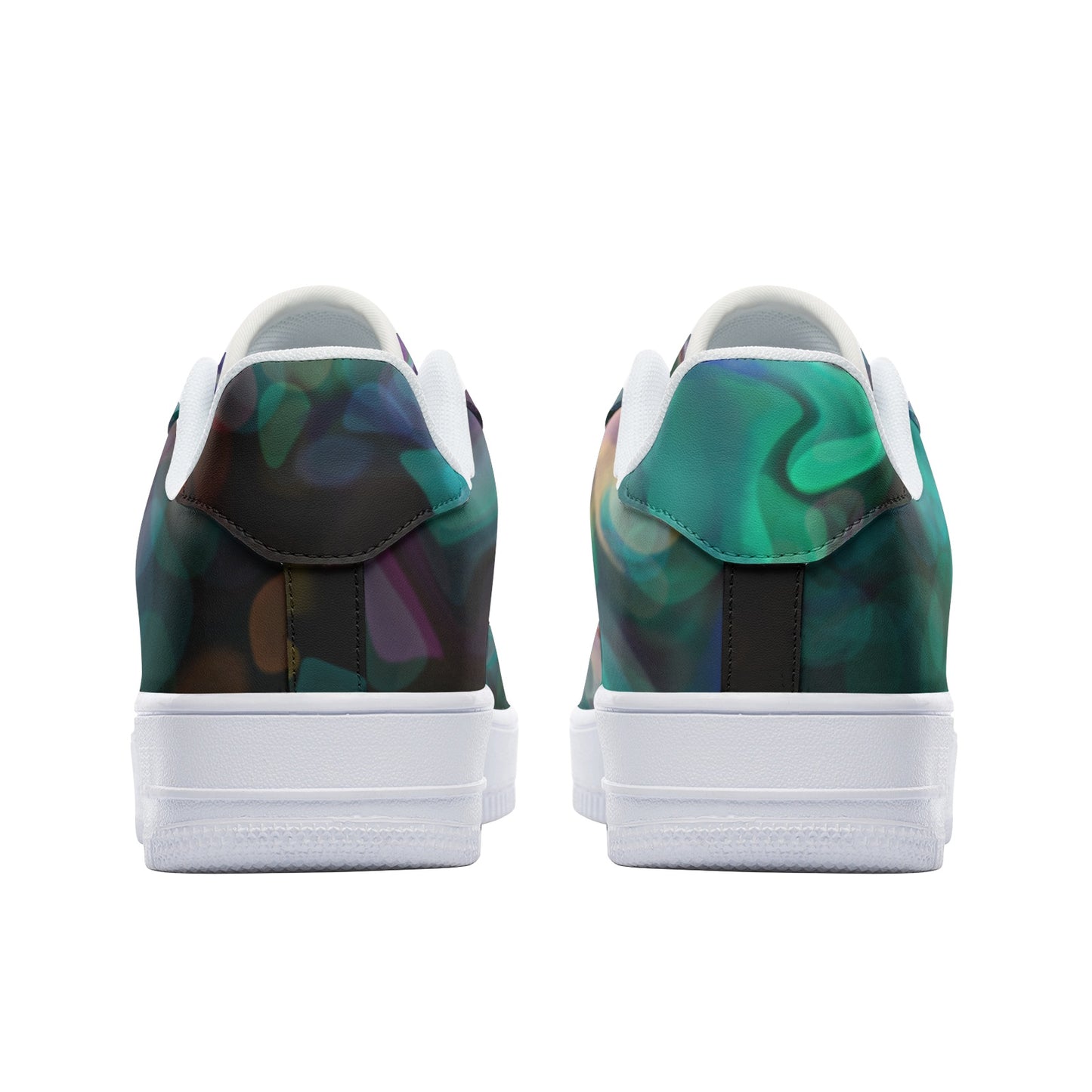Back view of Unisex Low Top Leather Sneakers Abstract Asymetrical