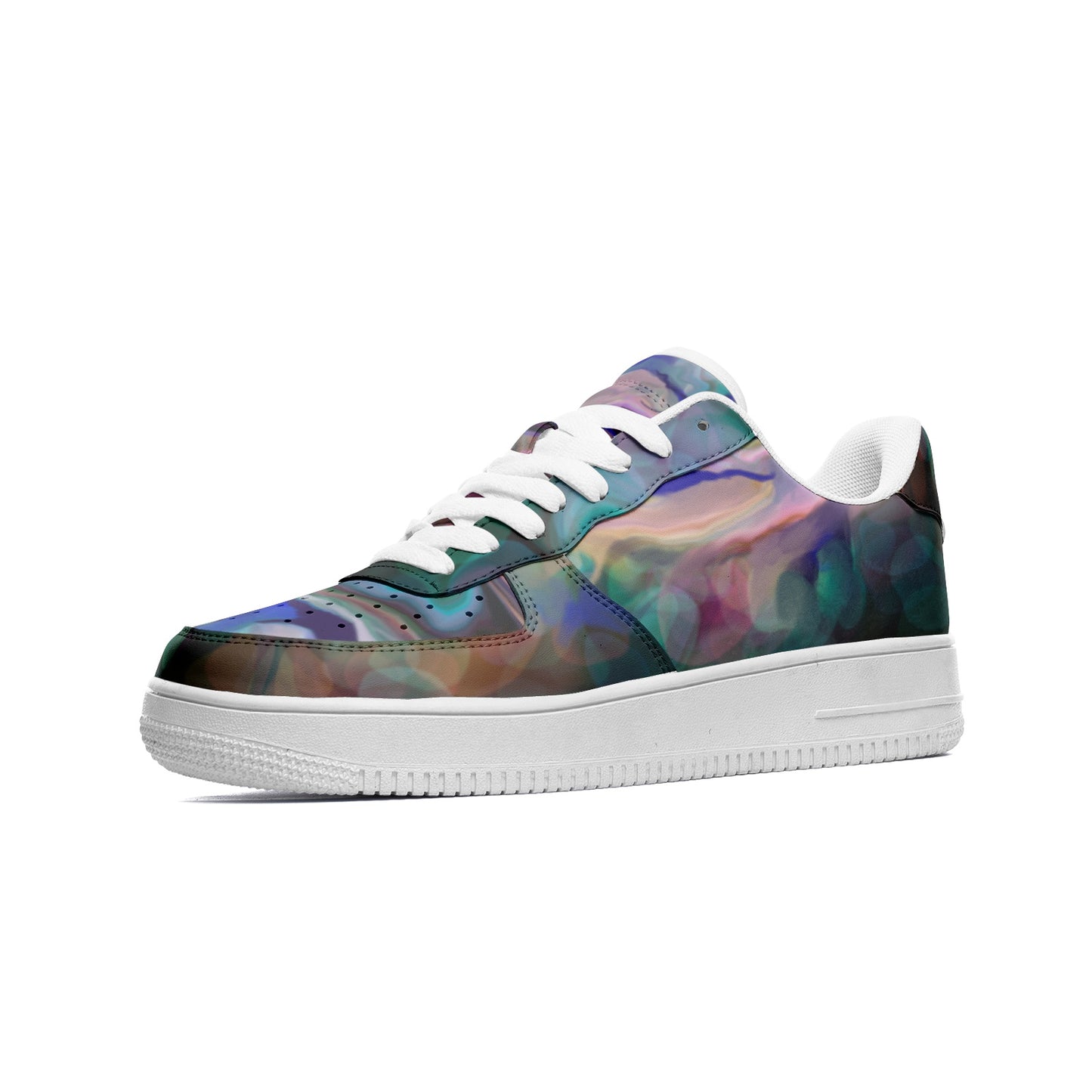 Left shoe of Unisex Low Top Leather Sneakers Abstract Asymetrical