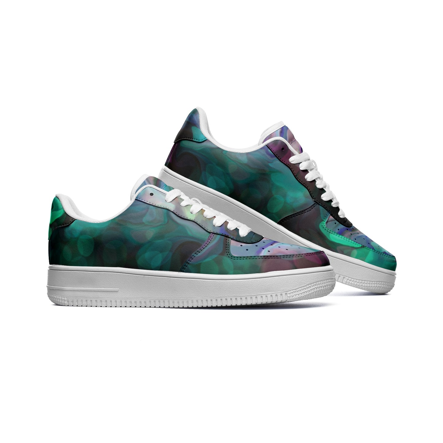 Side view of Unisex Low Top Leather Sneakers Abstract Asymetrical