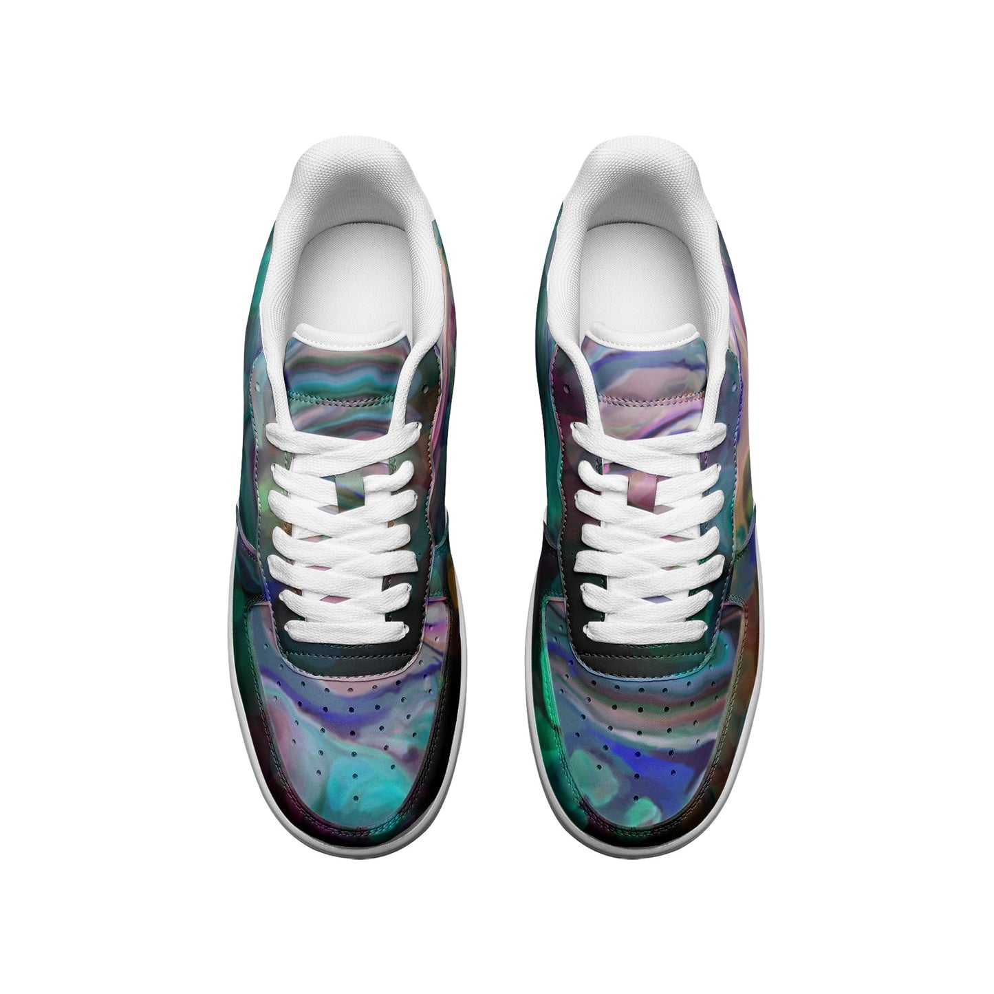 Top view of Unisex Low Top Leather Sneakers Abstract Asymetrical