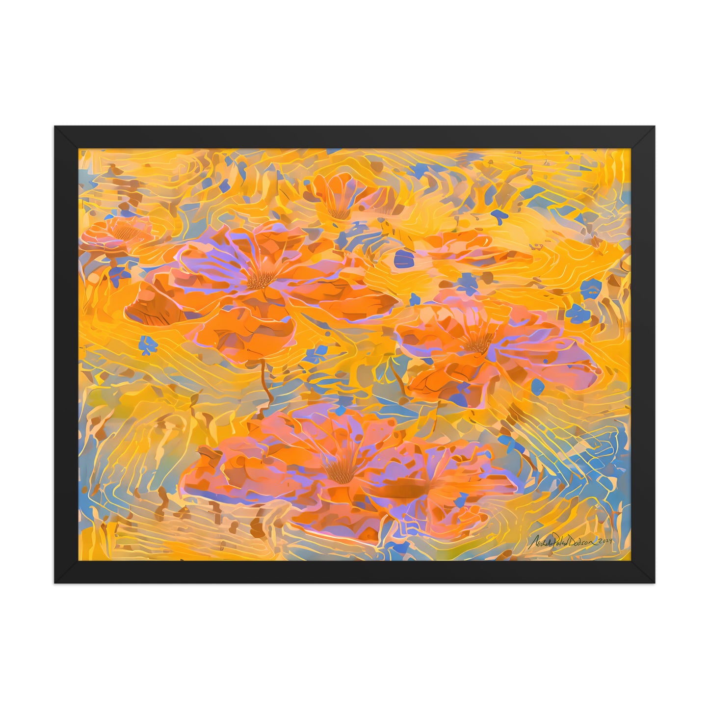 Watery Flowers by Michelle Penland Dodson, Framed Art Print on Paper 8x24