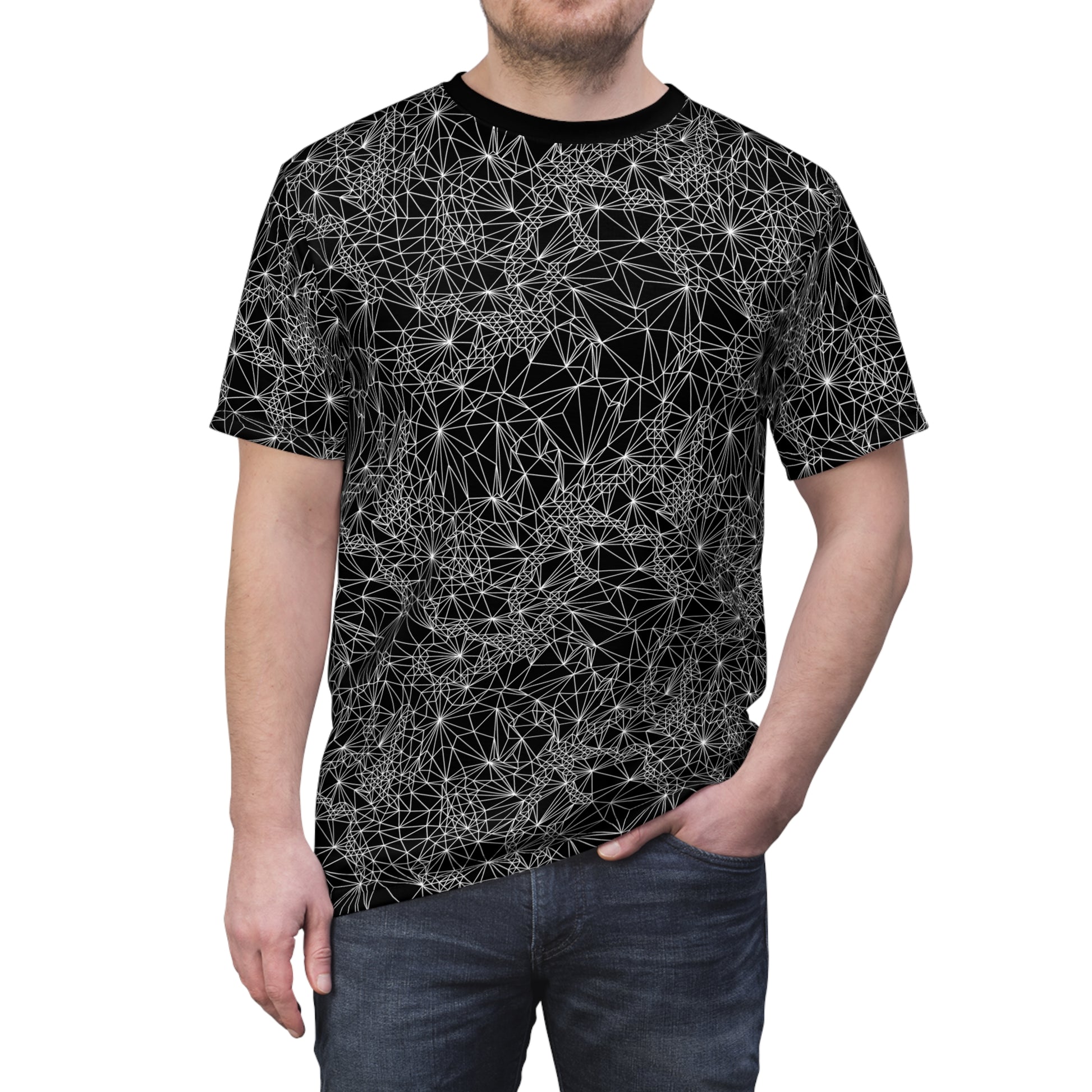 Man wearing Black and White Tri-Geometric t-shirt 