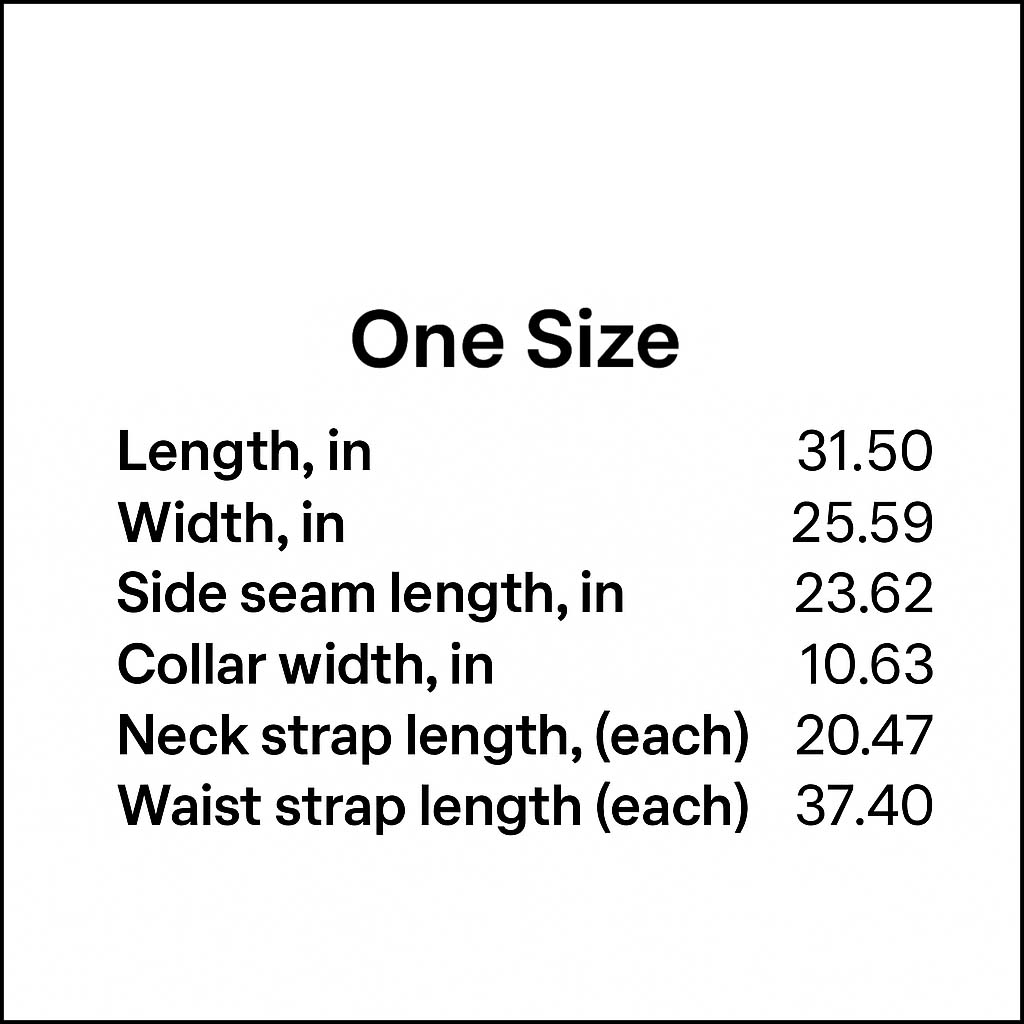 Measurements for Apron with Black Straps featuring Geometric Tri Mesh Pattern