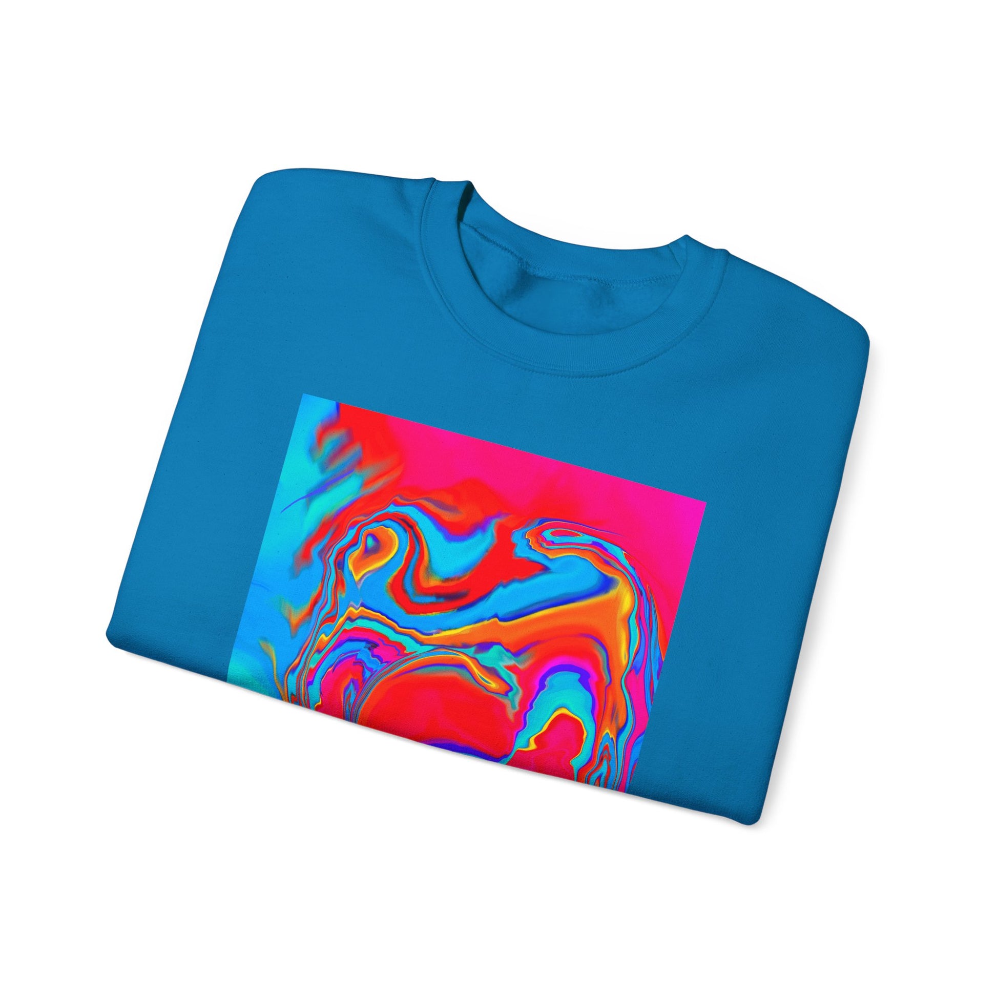 The colorful and psychedelic Improvisational Abstract Crewneck Sweatshirt by Bryan Dodson folded
