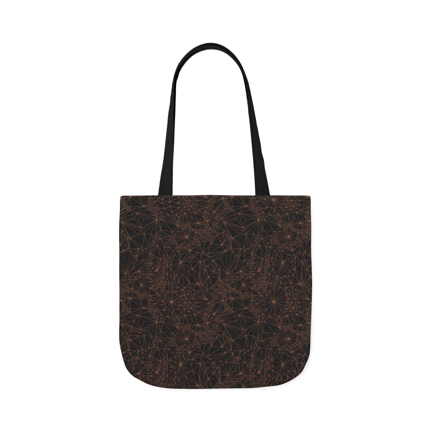 18x18 inch version of the dark Tri-Mesh Geometric tote bag featuring a black inner lining and black handle. Shown on a white background.