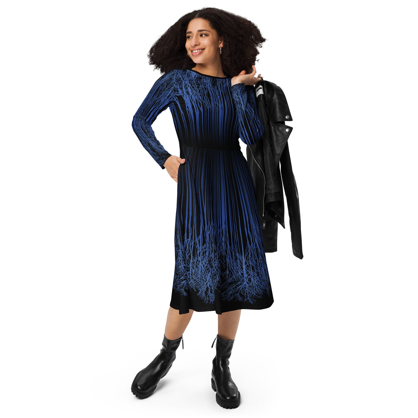 Down Trees Long Sleeve Midi Dress