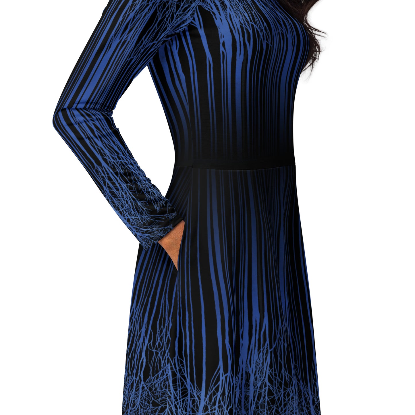 Down Trees Long Sleeve Midi Dress