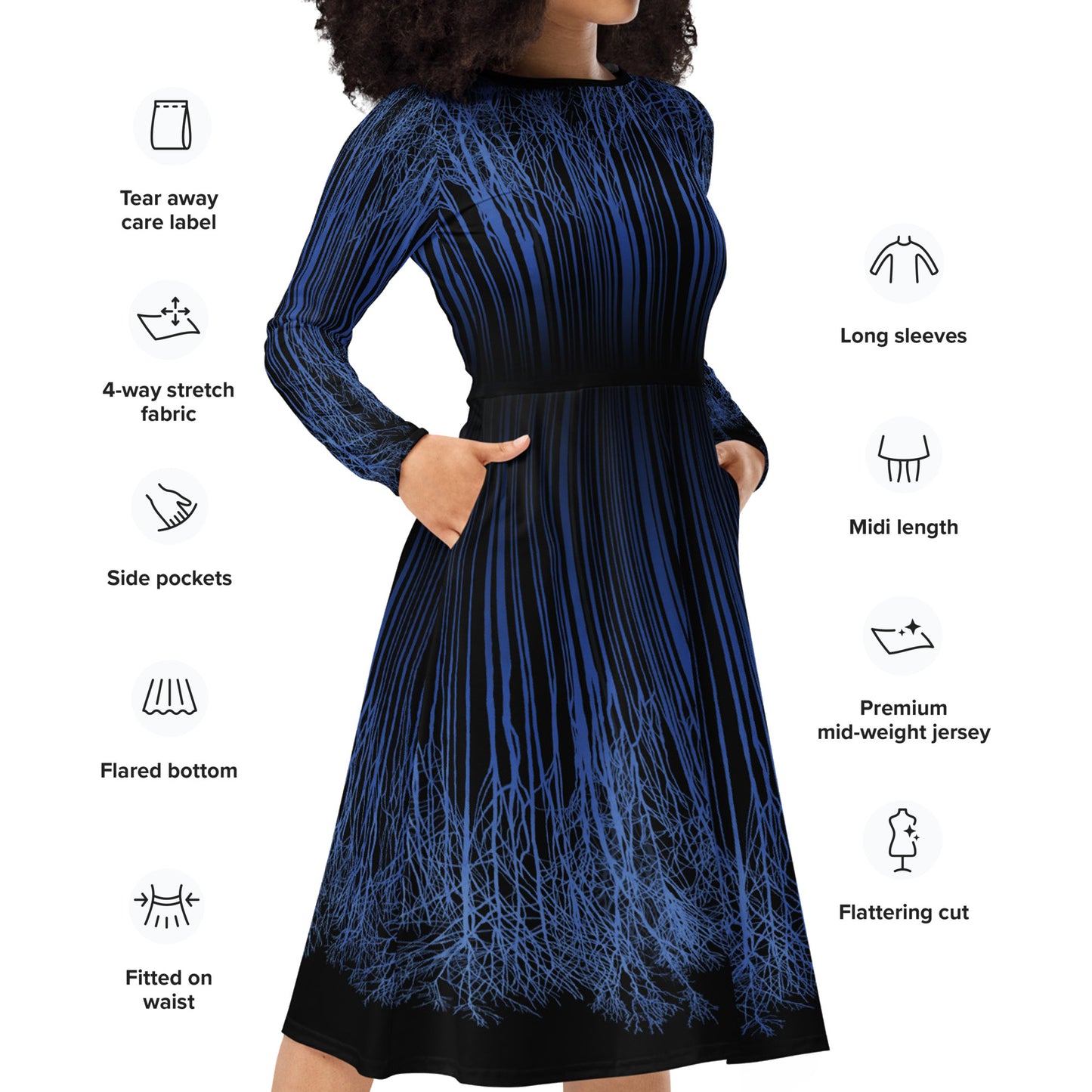 Down Trees Long Sleeve Midi Dress