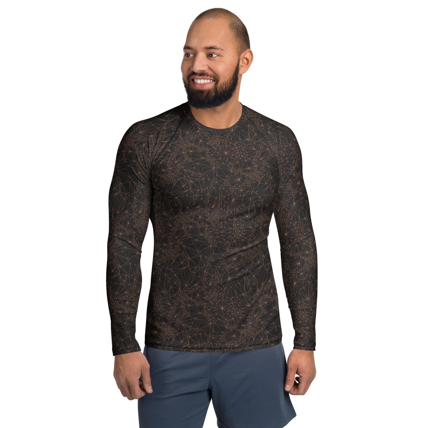 Tri-Mesh Geometric Men's Long Sleeve UV 50+ Shirt Dark Gray and Orange