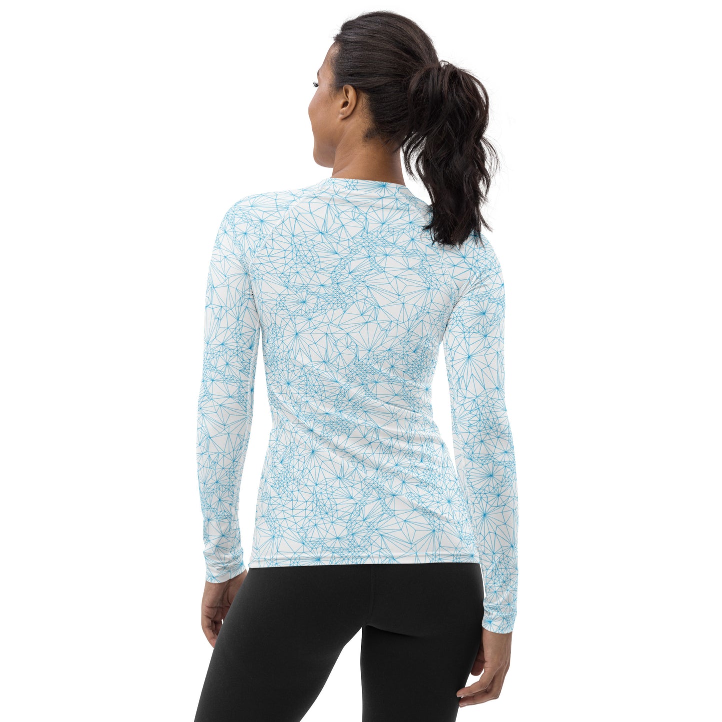 Tri-Mesh Geometric Women's Long Sleeve UV 50+ Shirt White and Blue