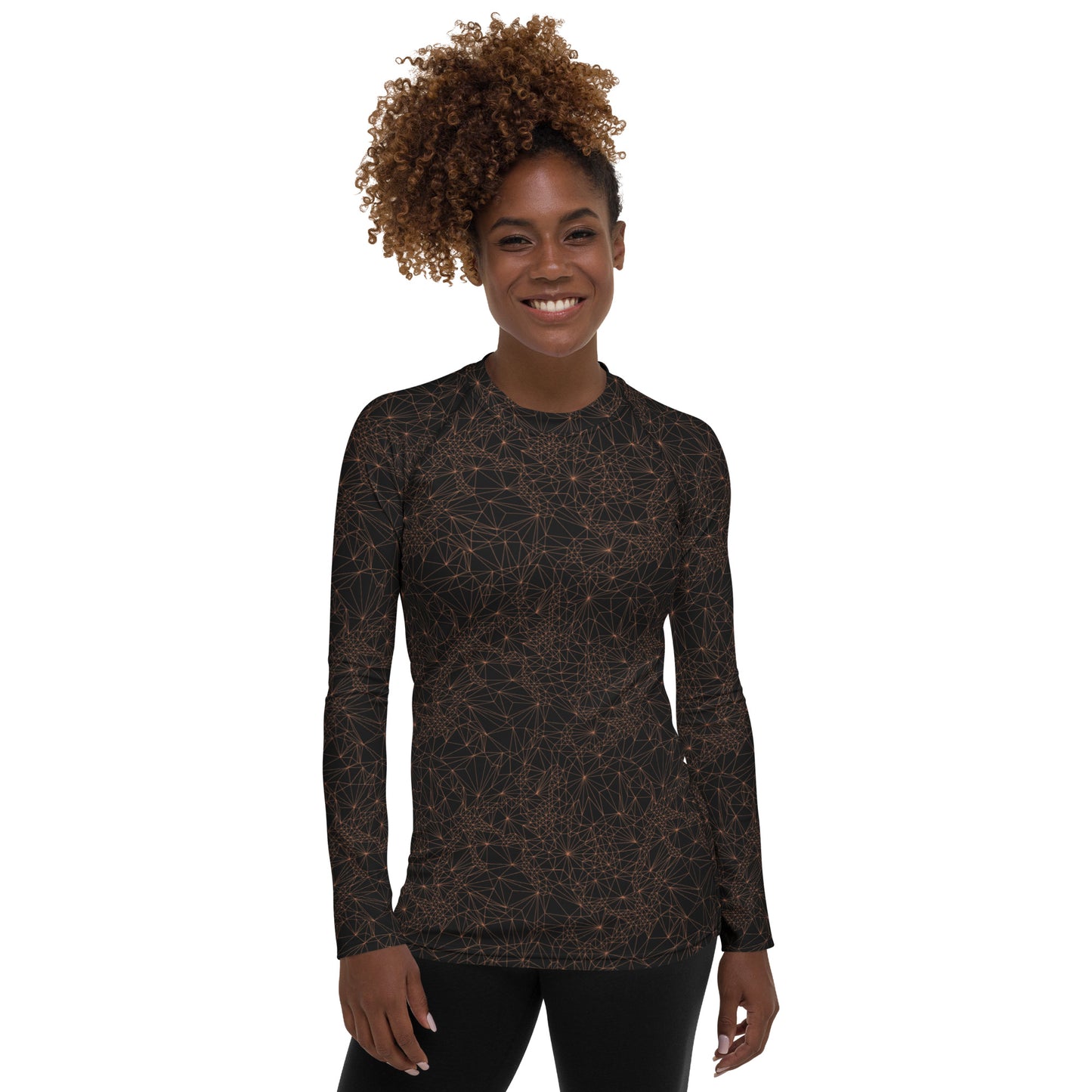 "Tri-Mesh Geometric" Women's Long Sleeve UV 50+ Shirt Dark Gray and Orange