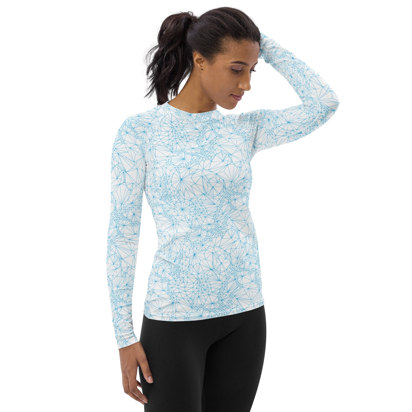 Tri-Mesh Geometric Women's Long Sleeve UV 50+ Shirt White and Blue