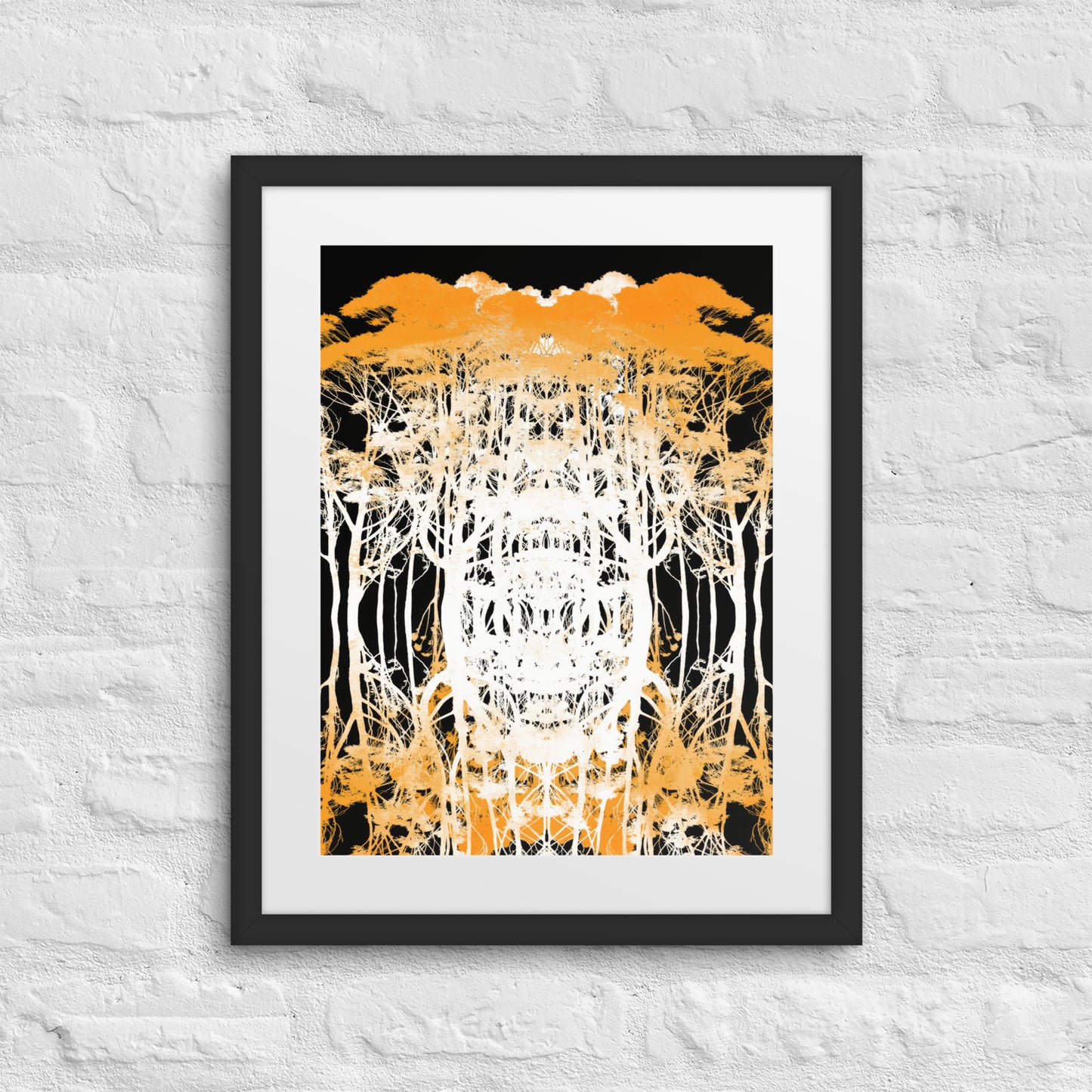 Delicate Trees Orange Framed Art Print on Paper with Mat