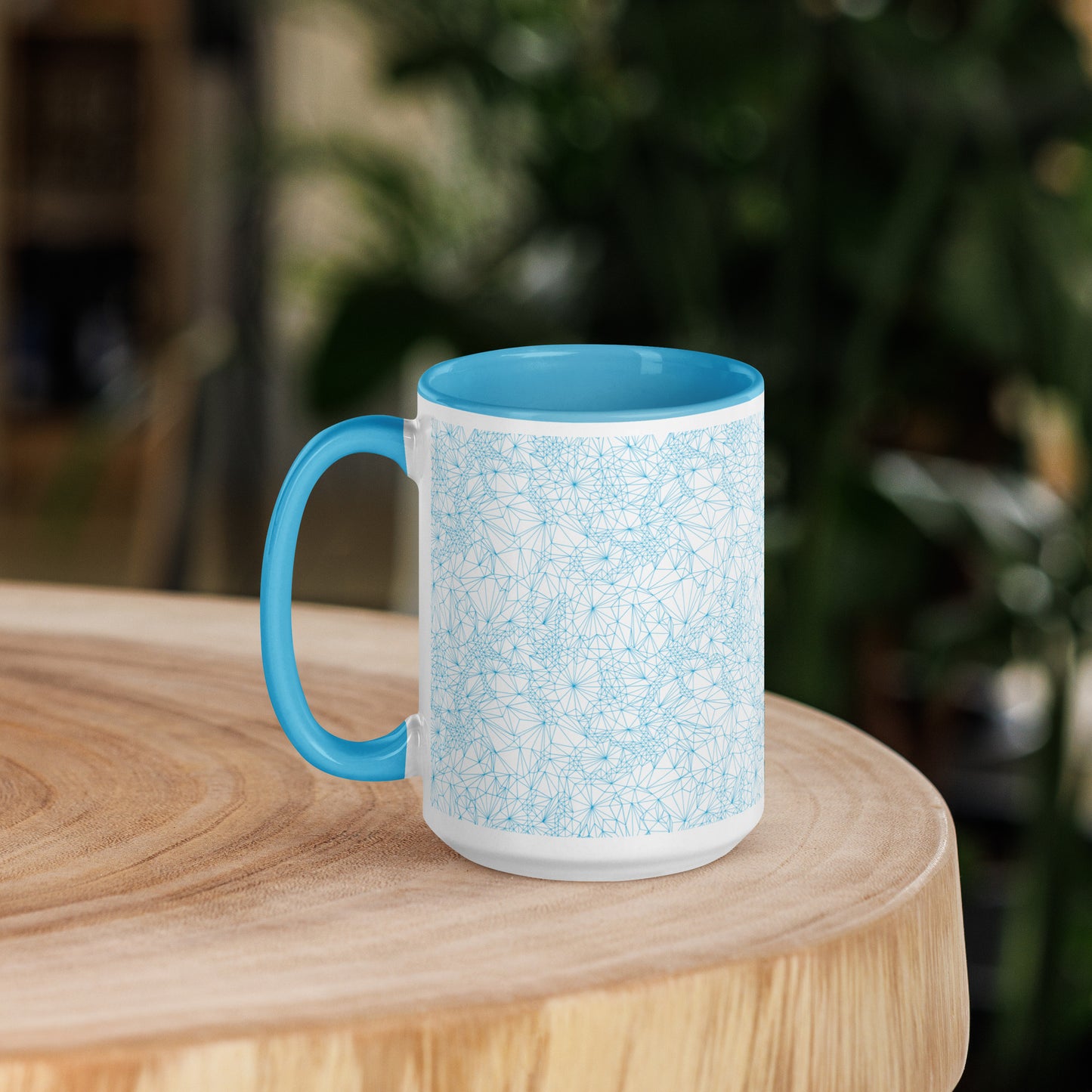 Blue Tri-Mesh Geometric Mug with Blue Interior